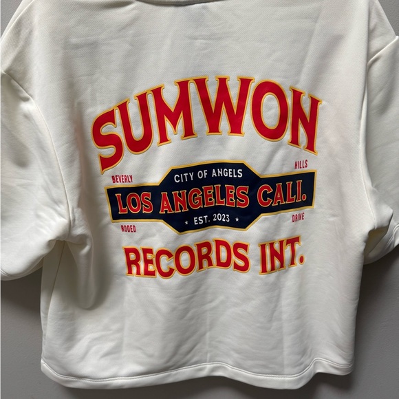 SUMWON Graphic Short Sleeve Sweatshirt Created in the Heart of LA Cream Red - Picture 7 of 7